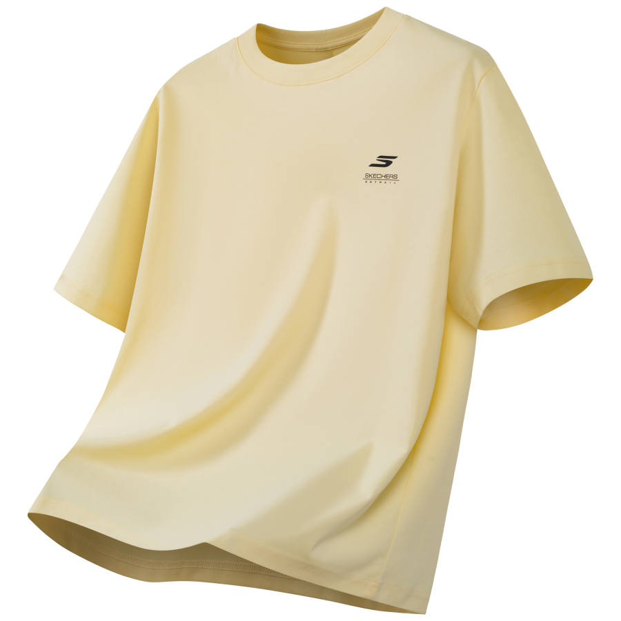 Skechers Comfortable Technology Collection T Shirts Unisex Beige Yellow 6008 Crew Neck Moderate Straight Fit
