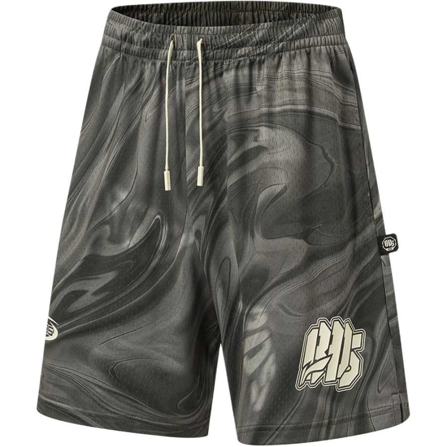 Li-Ning Li Ning BADFIVE Basketball Shorts Men's Black Wave All Over Print Moderate Straight Fit Pants