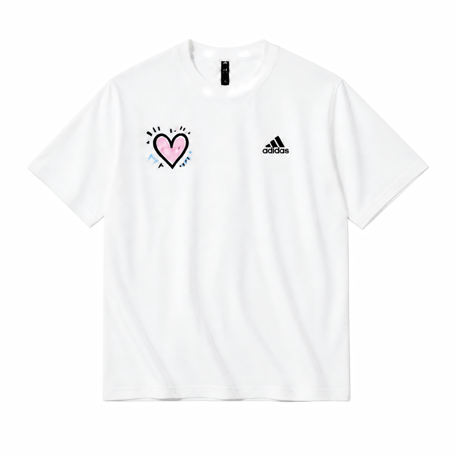 Adidas Adidas MUST HAVES T Shirts Unisex White Heart Special Pattern Crew Neck Thin Straight Fit
