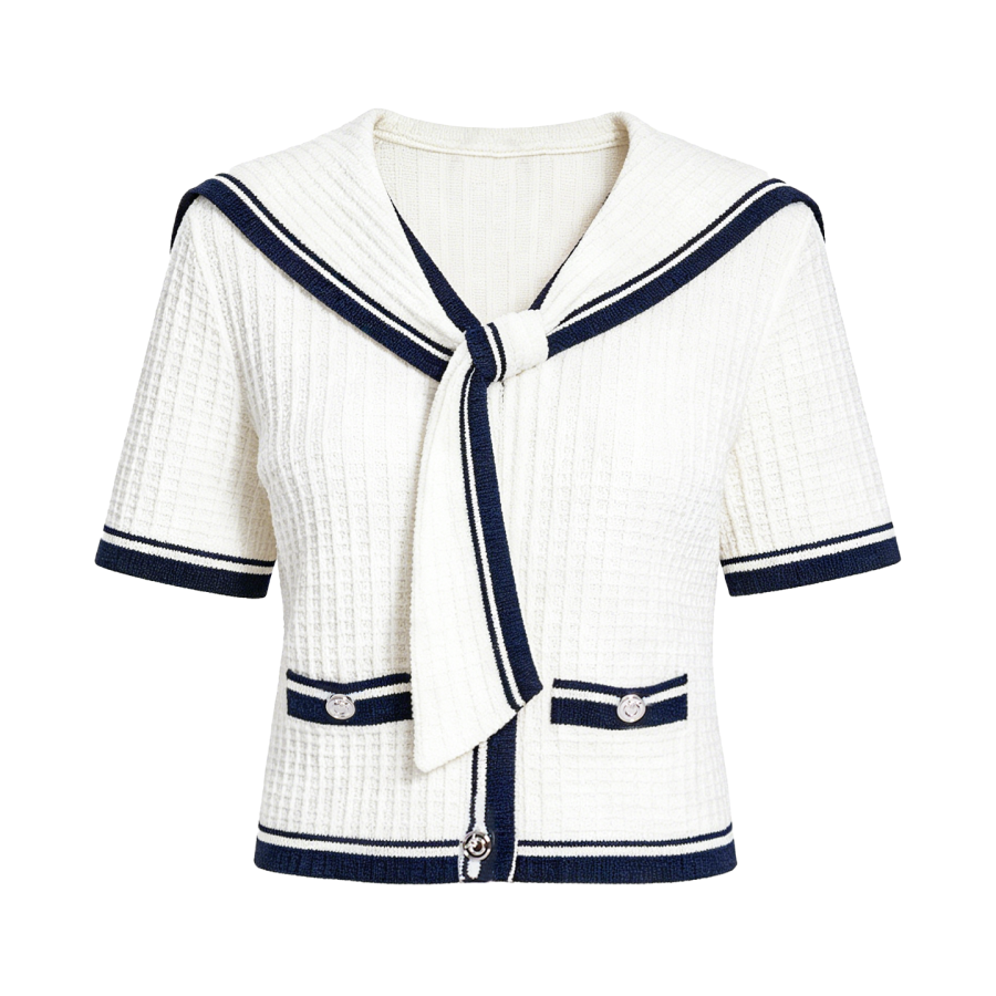 PINKO Knitwear Women's White Navy Collar Thin