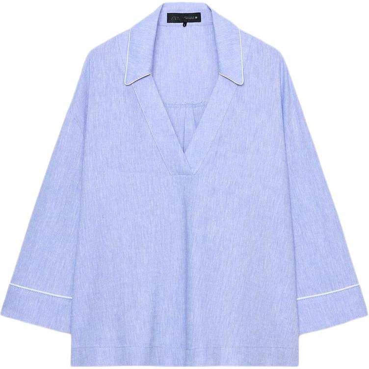 ZARA Shirts Women's Light Blue V Neck