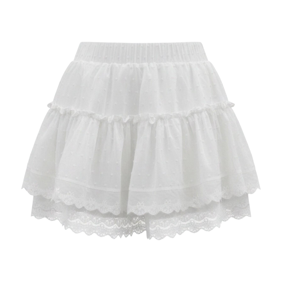 FINDSME GAGA Casual Short Skirts Women's White Thin Short Skirt Tiered Skirt