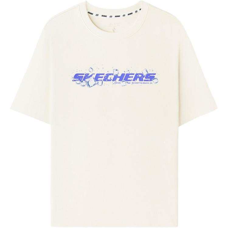 Skechers T Shirts Unisex Ecru/Blue Crew Neck Moderate Straight Fit