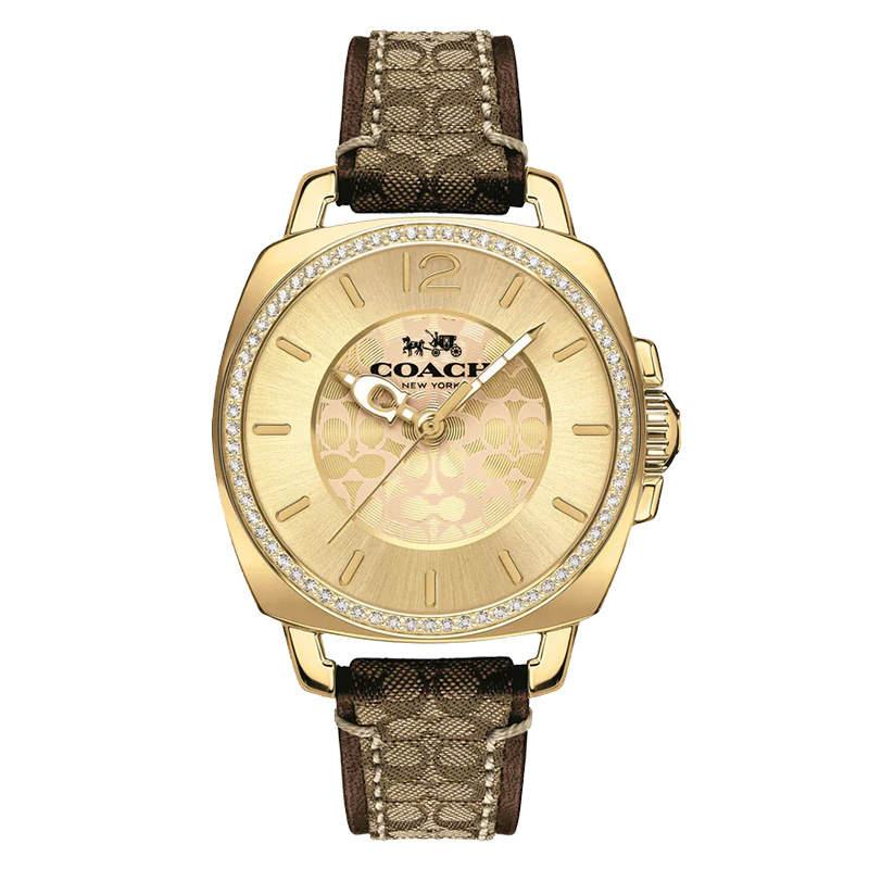 COACH BOYFRIEND Wrist Watches Quartz Movement Leather Strap 34mm Gold Dial Women's Watch