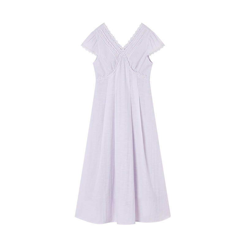 XIANGYING Short Sleeved Dresses Women's Purple V Neck Thin Midi Skirt
