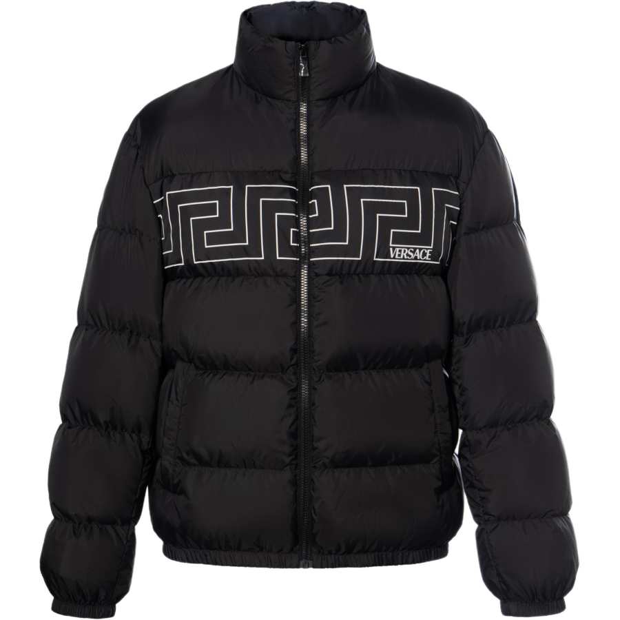 VERSACE VERSACE Down Jackets Men's Black Stand Collar Moderate Straight Fit