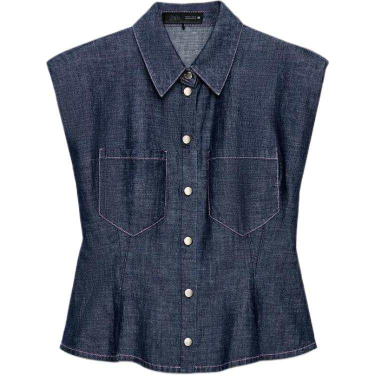 ZARA Shirts Women's Indigo Lapel Moderate