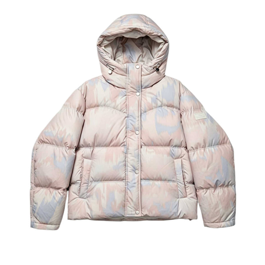 ANTA Down Jackets Women's Ivory White/All Over Print Hooded Non Detachable Moderate