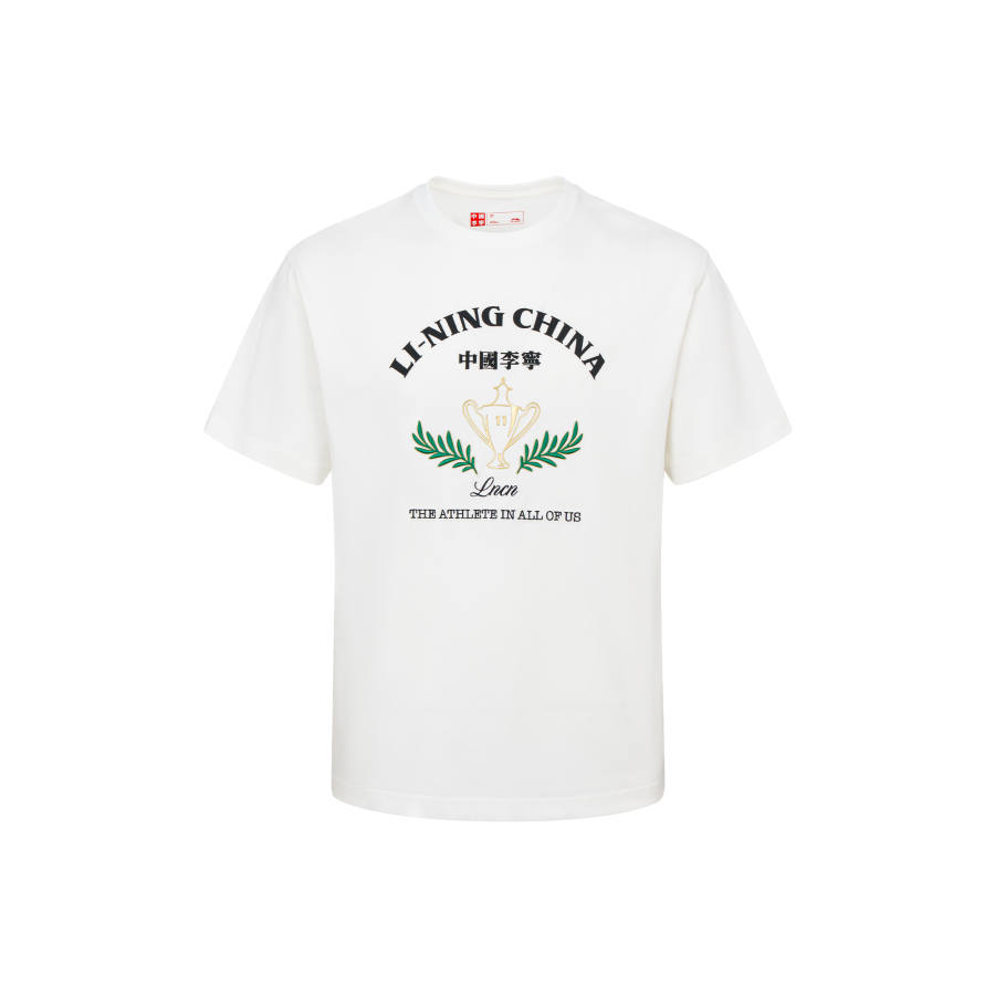 Li-Ning Li Ning T Shirts Unisex Ivory Crew Neck