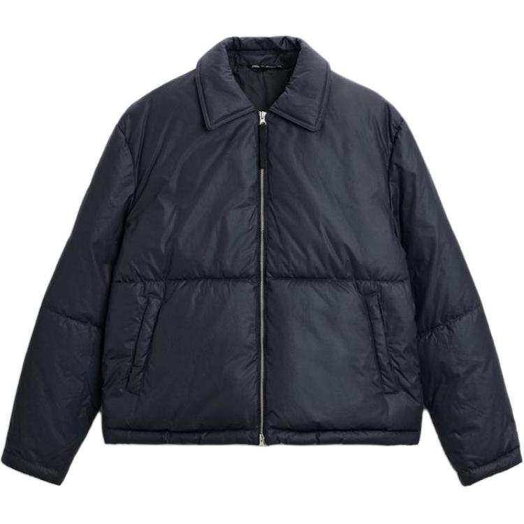 ZARA ZARA Puffer Jackets Men's Blue Lapel Moderate