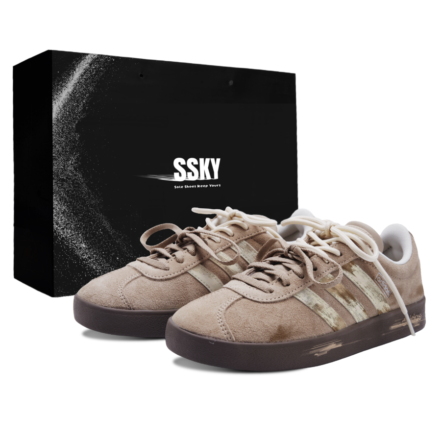 Adidas Adidas Vl Court Classic German Army Trainers Unisex Low Top Khaki & Brown & White