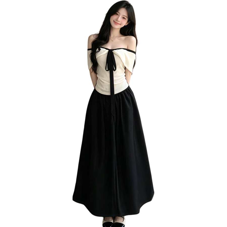 VENICEW Two Piece Skirt Sets Women's Off The Shoulder Thin Long Skirt