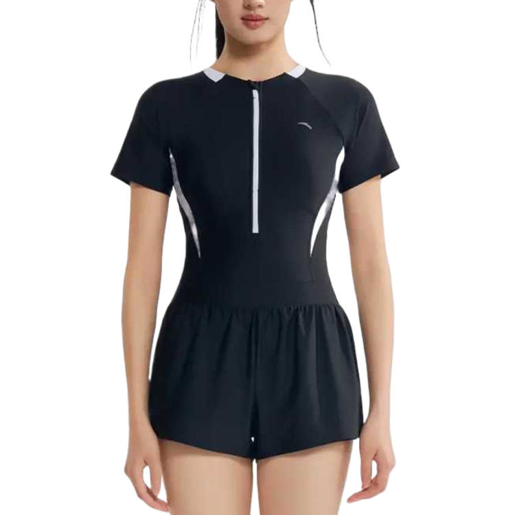 ANTA One Piece Swimsuits Women's Black Crew Neck Moderate Square Leg One Piece Swimsuit