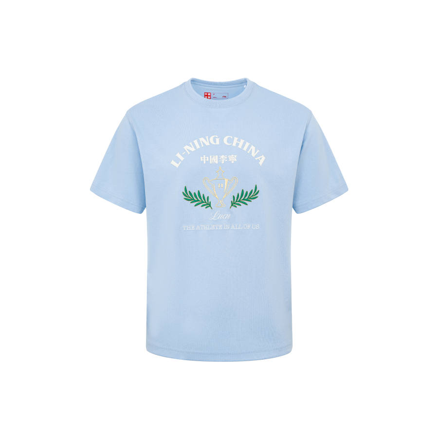 Li-Ning Li Ning T Shirts Unisex Pink/Blue Crew Neck