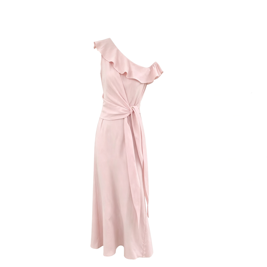 CPAURA Sleeveless Dresses Women's Asymmetrical Shoulder Moderate Long Skirt A Line Skirt