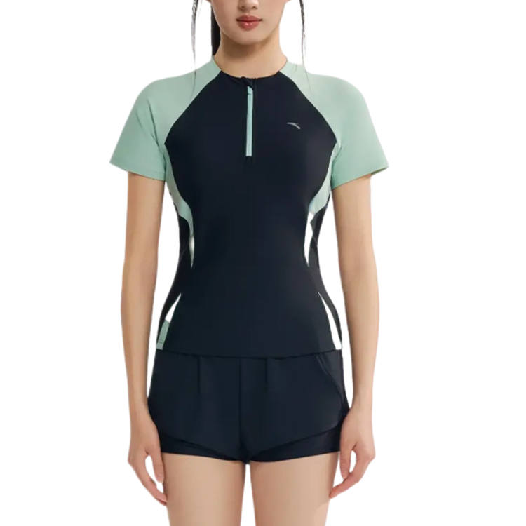 ANTA Two Piece Swimsuits Women's Green Black Crew Neck Moderate