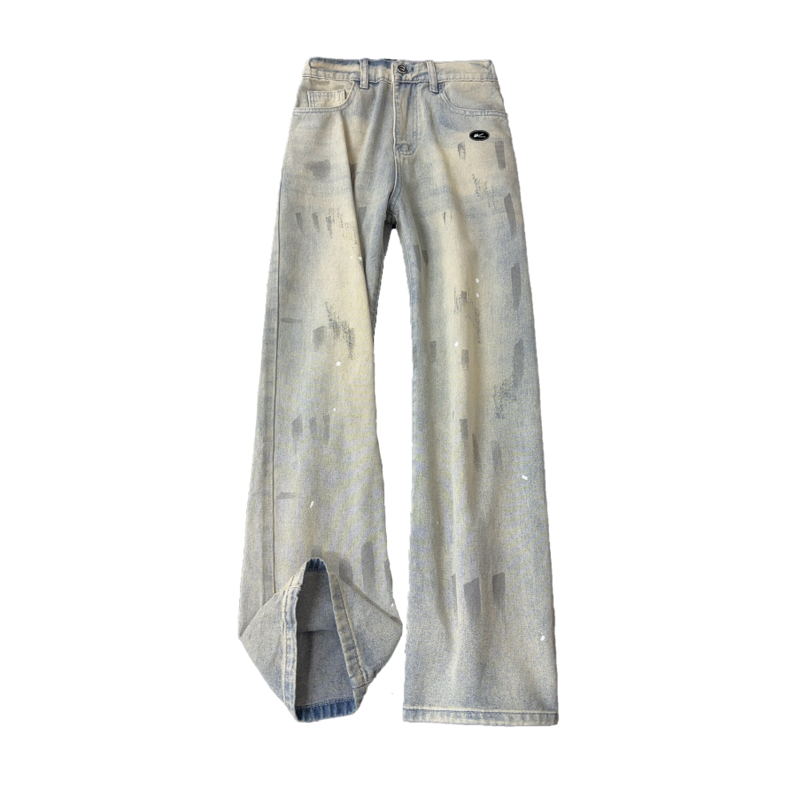 WARRIOR Jeans Unisex Blue Gray DIY Badge Moderate Straight Fit Pants