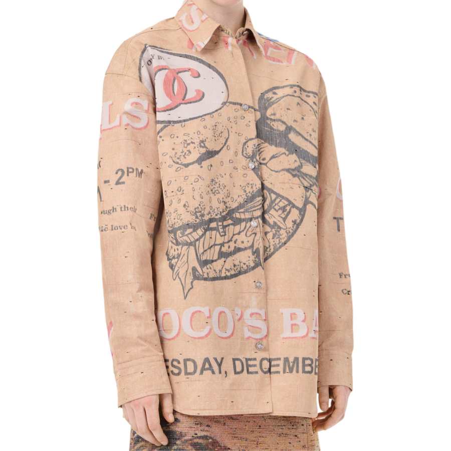 CHANEL Shirts Women's Brown & Multicolor Lapel Moderate