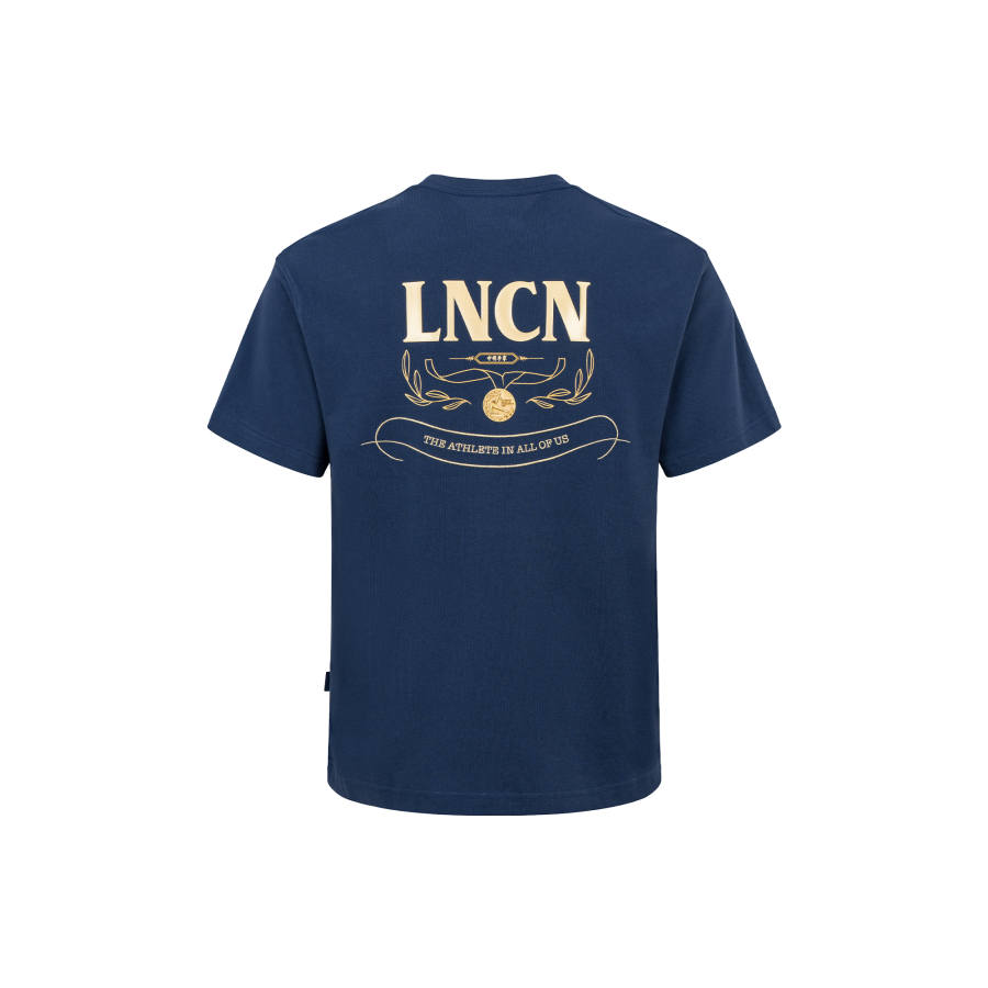 Li-Ning Li Ning T Shirts Unisex Dark Simple Blue Crew Neck