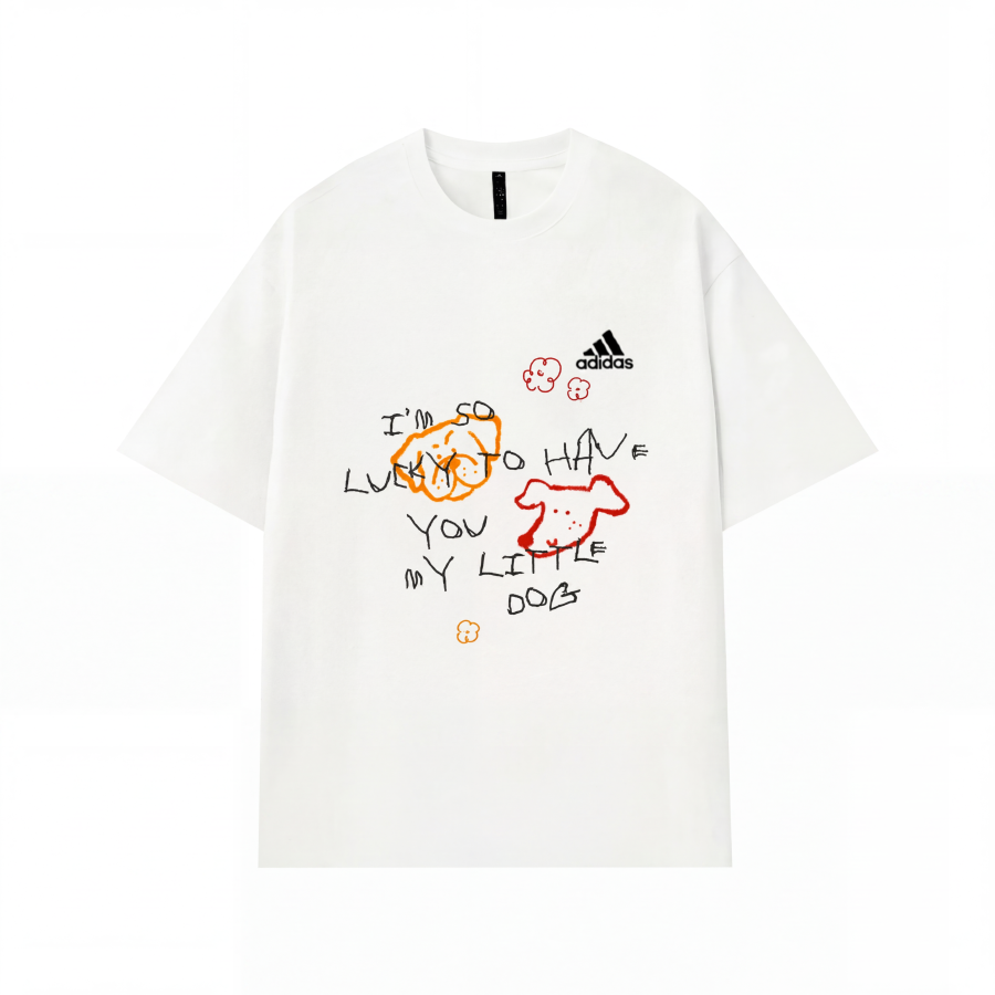Adidas Adidas MUST HAVES T Shirts Unisex White Cute Puppy Crew Neck Moderate