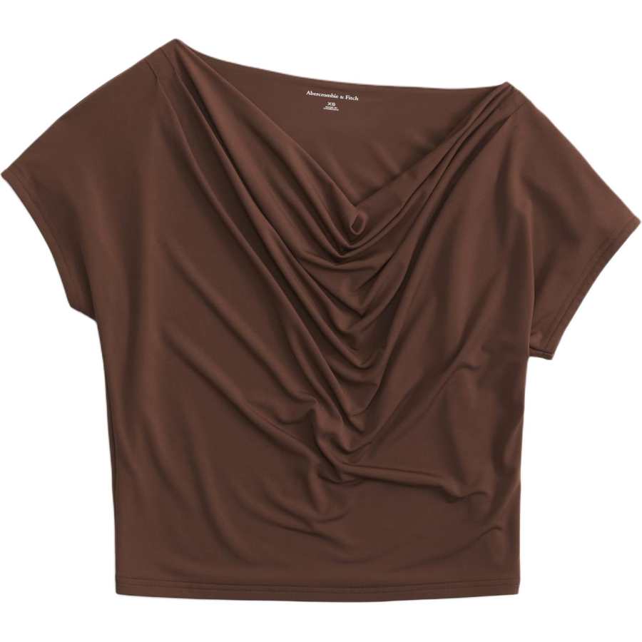 Abercrombie&Fitch T Shirts Women's Brown Asymmetrical Collar