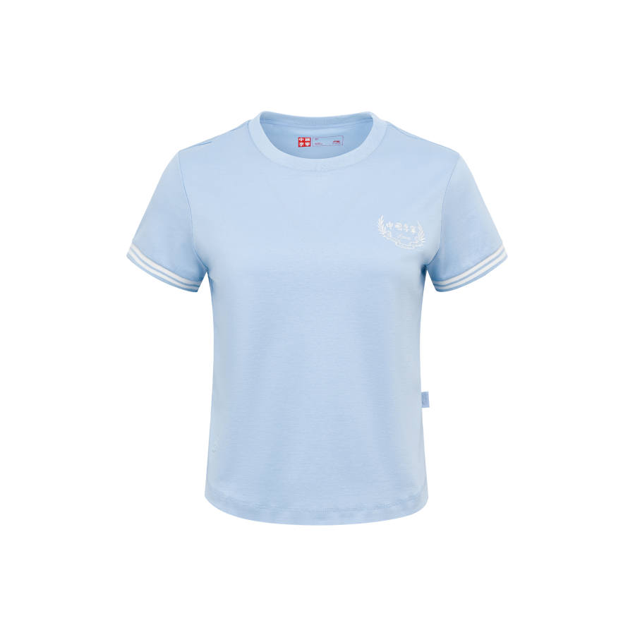 Li-Ning Li Ning T Shirts Women's Pink/Blue Crew Neck Moderate