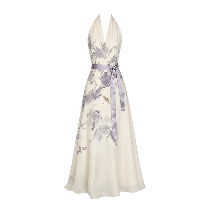 TUSHIFEI Sleeveless Dresses Women's Ecru+Ribbon V Neck Moderate Long Skirt A Line Skirt