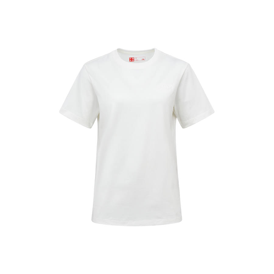 Li-Ning Li Ning T Shirts Women's Ivory Crew Neck Moderate Straight Fit