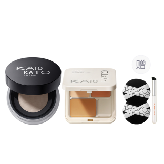 KATO-KATO KATO KATO Loose Powder Concealer Combo Tool Sets Correcting Skin Tone 02 Transparent+Cube Cheese Concealing