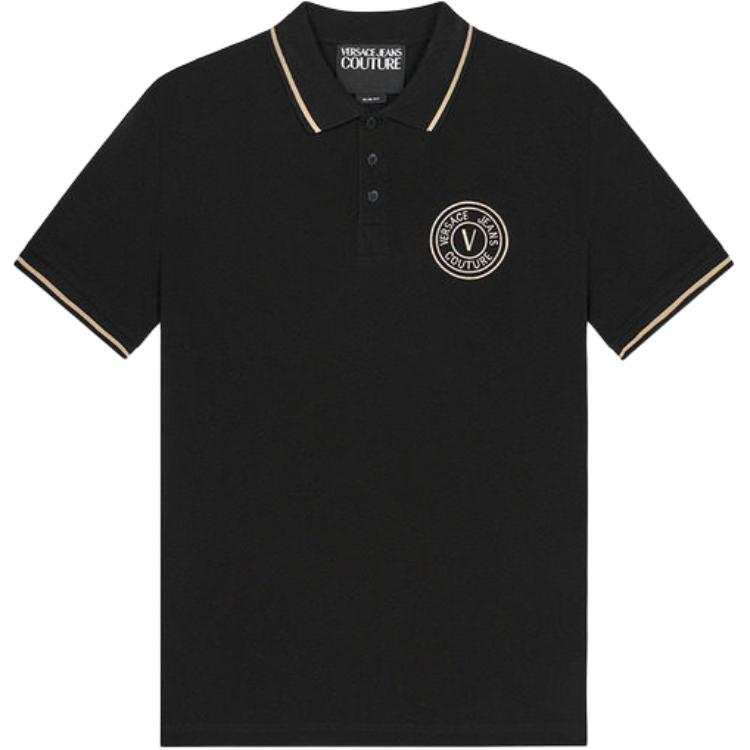 VERSACE JEANS COUTURE T Shirts Men's Black Polo Collar Moderate Straight Fit