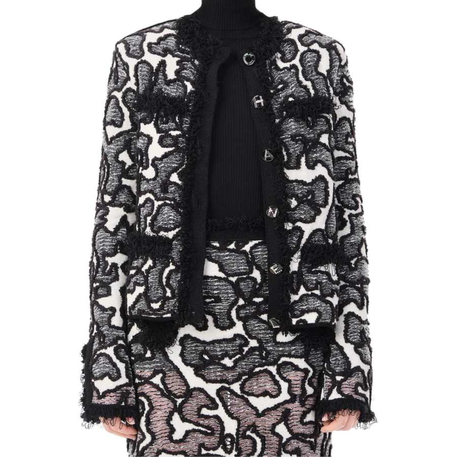 CHANEL Jackets Women's Black/White Crew Neck Moderate Other