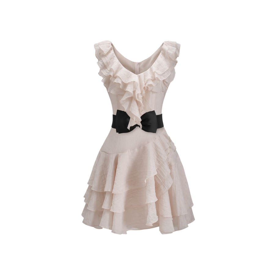 TUSHIFEI Sleeveless Dresses Women's Nude Pink V Neck Moderate Short Skirt A Line Skirt