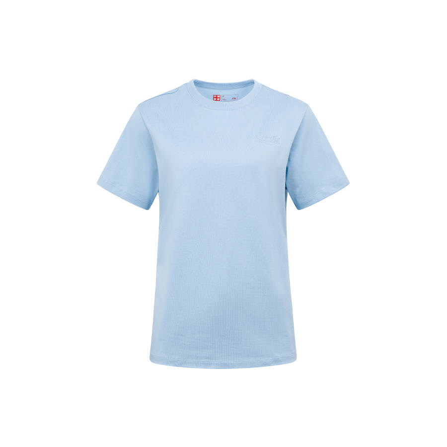 Li-Ning Li Ning T Shirts Women's Pink/Blue Crew Neck Moderate Straight Fit