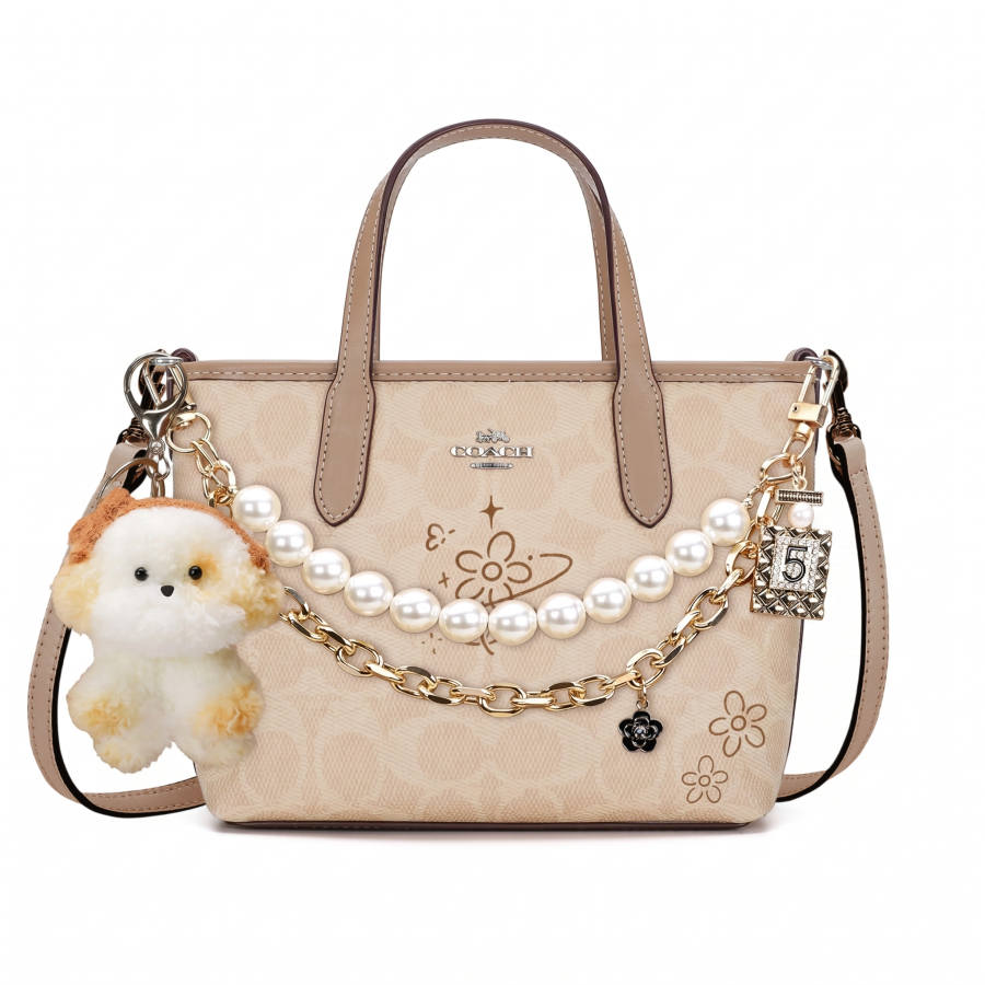 COACH City Artificial Leather Tote Handbag Mini Women's Taupe