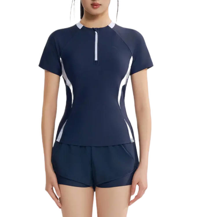 ANTA Two Piece Swimsuits Women's Dark Blue Crew Neck Moderate