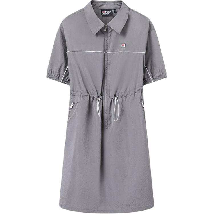 FILA Short Sleeved Dresses Women's Cloudy Dala Gray DY Lapel Moderate Short Skirt