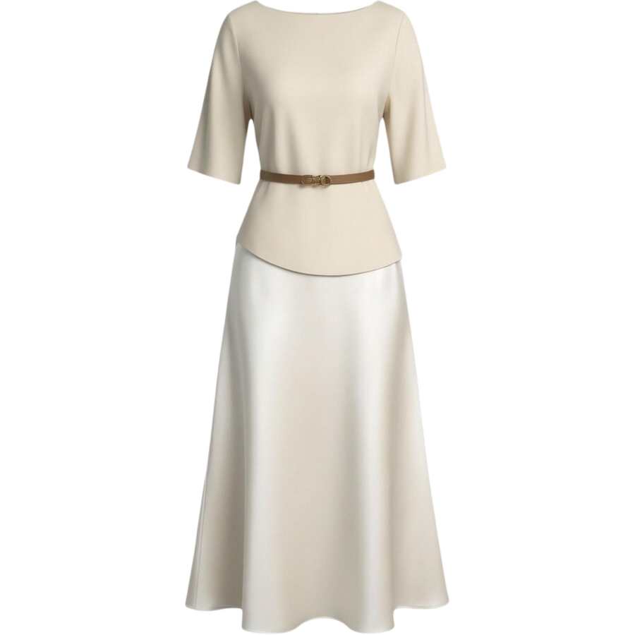 CHARM GLOW Two Piece Skirt Sets Women's Boat Neck Thin Midi Skirt