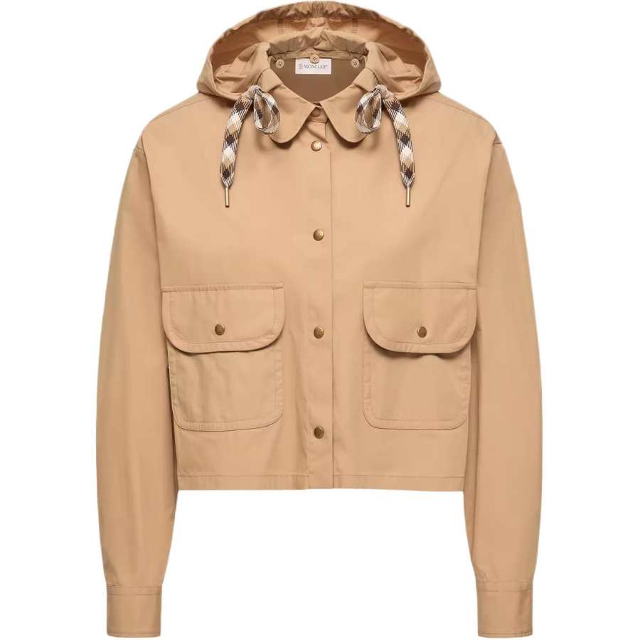 Moncler Jackets Women's Beige Hooded Detachable Moderate Straight Fit
