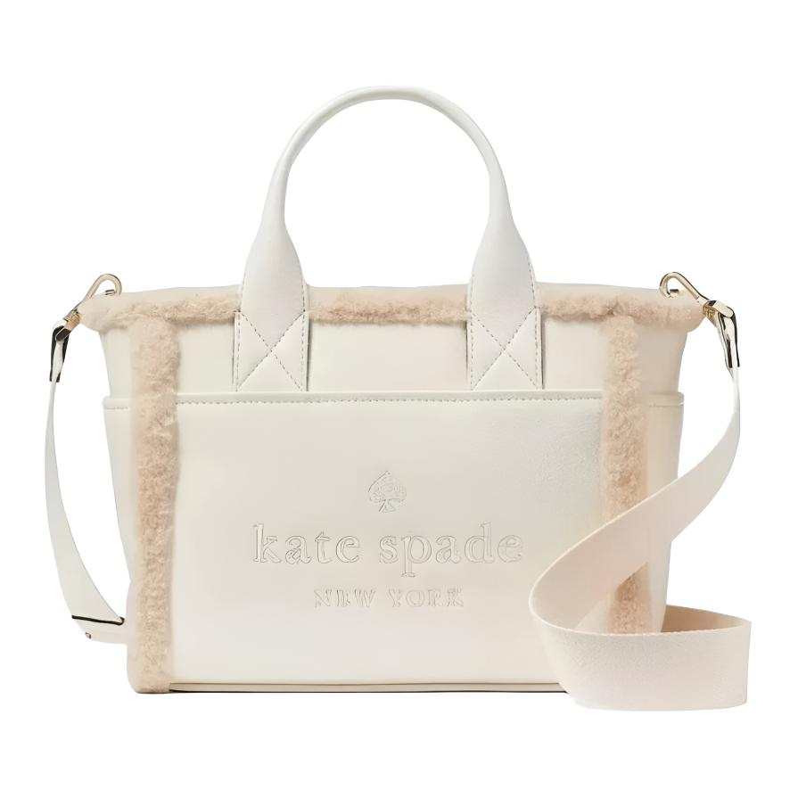 Kate Spade Faux Fur With Leather Trim Tote Bag, Shopping Bag, Shoulder Bag, Crossbody Bag, Handbag Women's White