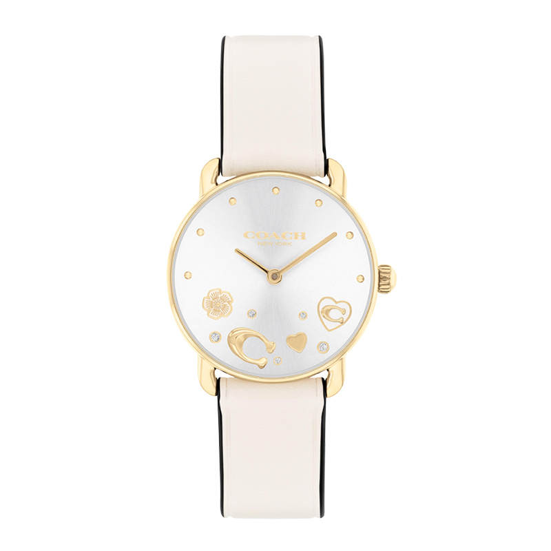 COACH ELLIOT Wrist Watches Quartz Movement Leather Strap 28mm White Dial Women's Watch