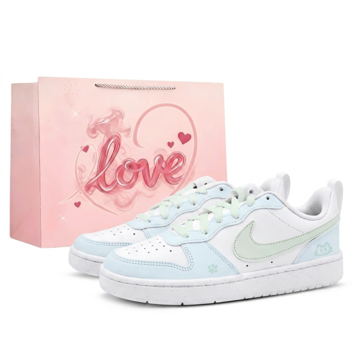 Nike Nike Court Borough Skateboard Shoes Unisex Low Top White Light Blue Mint Green