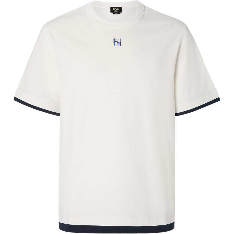 FENDI T Shirts Men's White Crew Neck Moderate Straight Fit