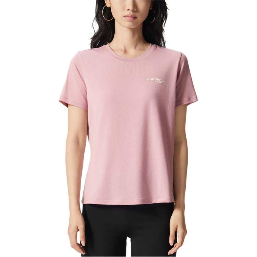 Saucony T Shirts Women's Dusty Lavender Pink Crew Neck Moderate