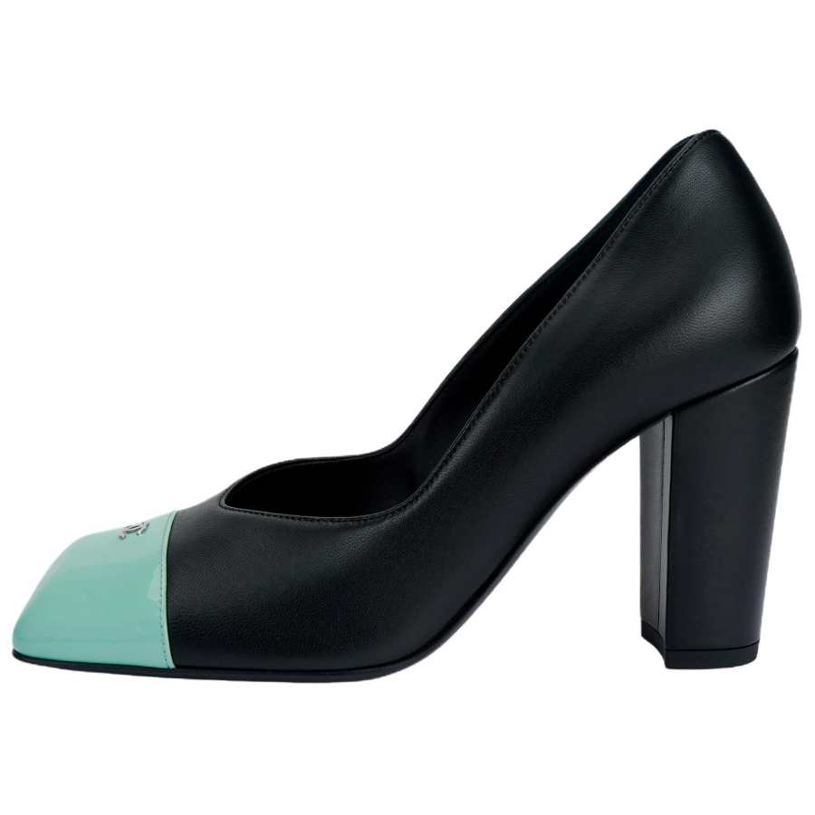 CHANEL CHANEL SS26 Chunky Heel High Heels 9cm Women's Black And Green