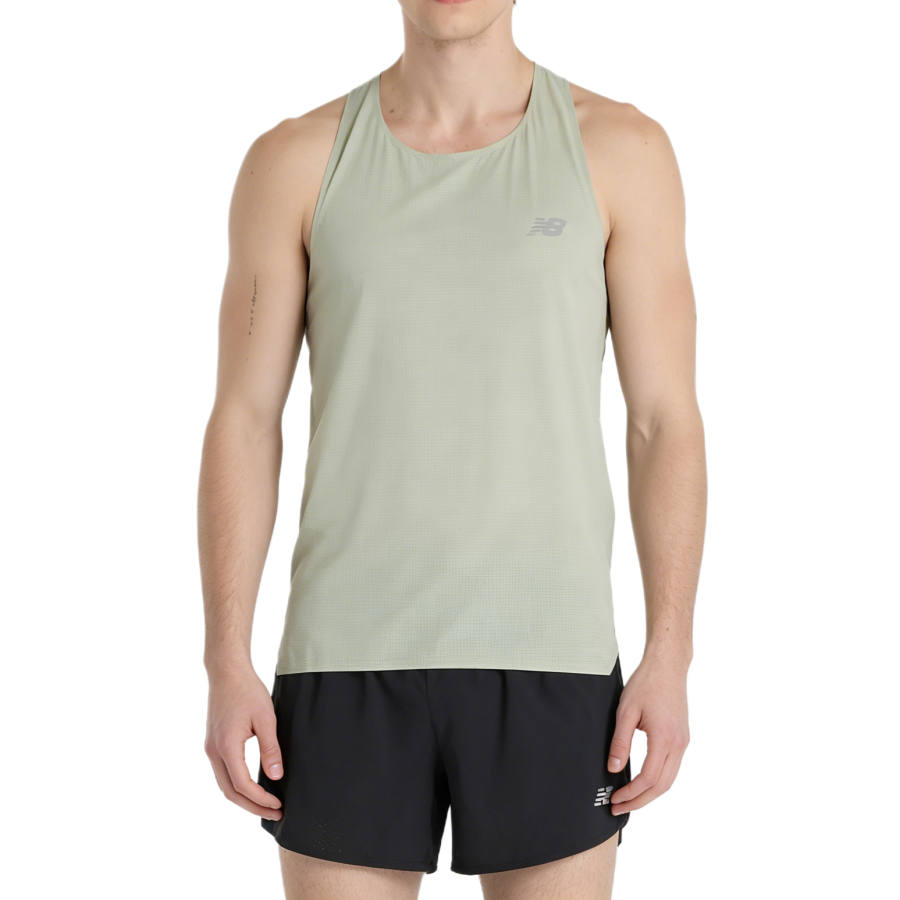 New Balance New Balance Race Day Tank Tops Men's Green Crew Neck Moderate Straight Fit