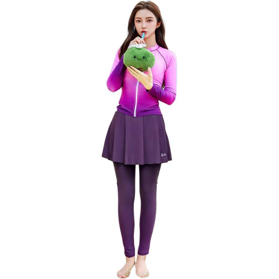 Barbie Two Piece Swimsuits Women's Pink Purple Crew Neck Moderate Short Skirt Two Piece Swimsuit