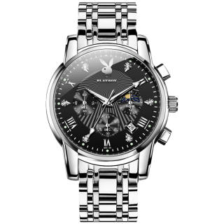 Playboy Style Collection Quartz Movement Stainless Steel Watchband Watch Men's Watches Black Dial