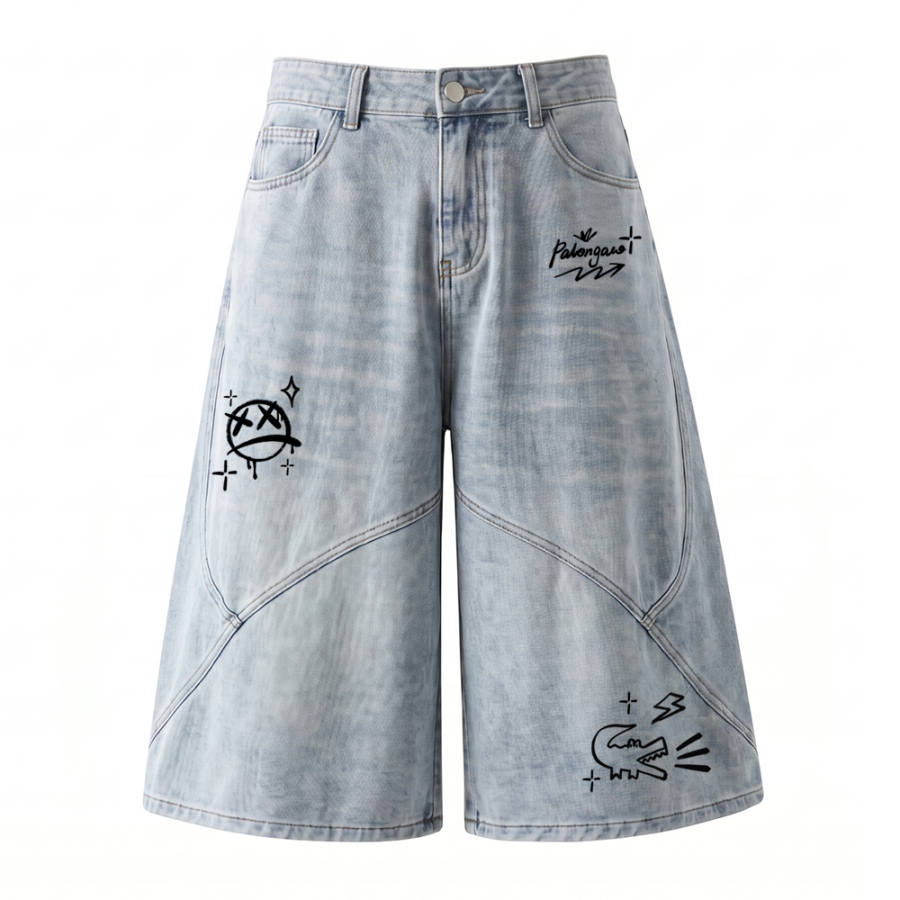 PAL ONGACO Denim Shorts Unisex Moderate Straight Fit Pants