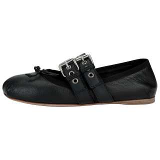 MIU MIU Buckled Leather Ballerina Shoes