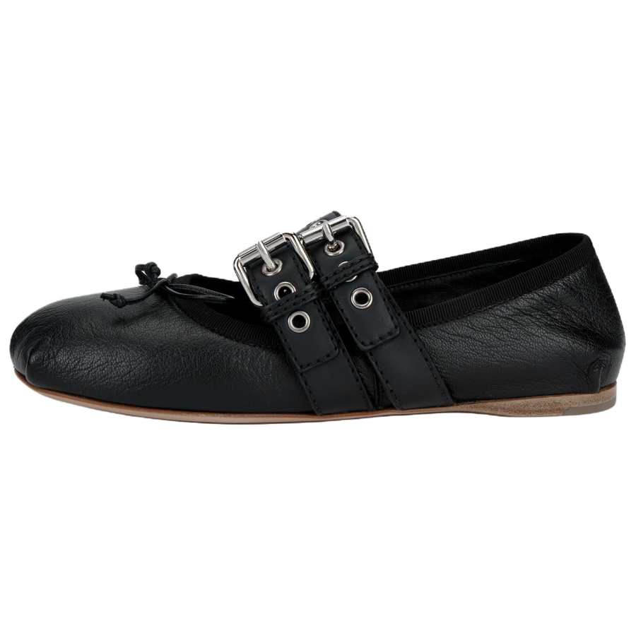 MIU MIU Buckled Leather Ballerina Shoes